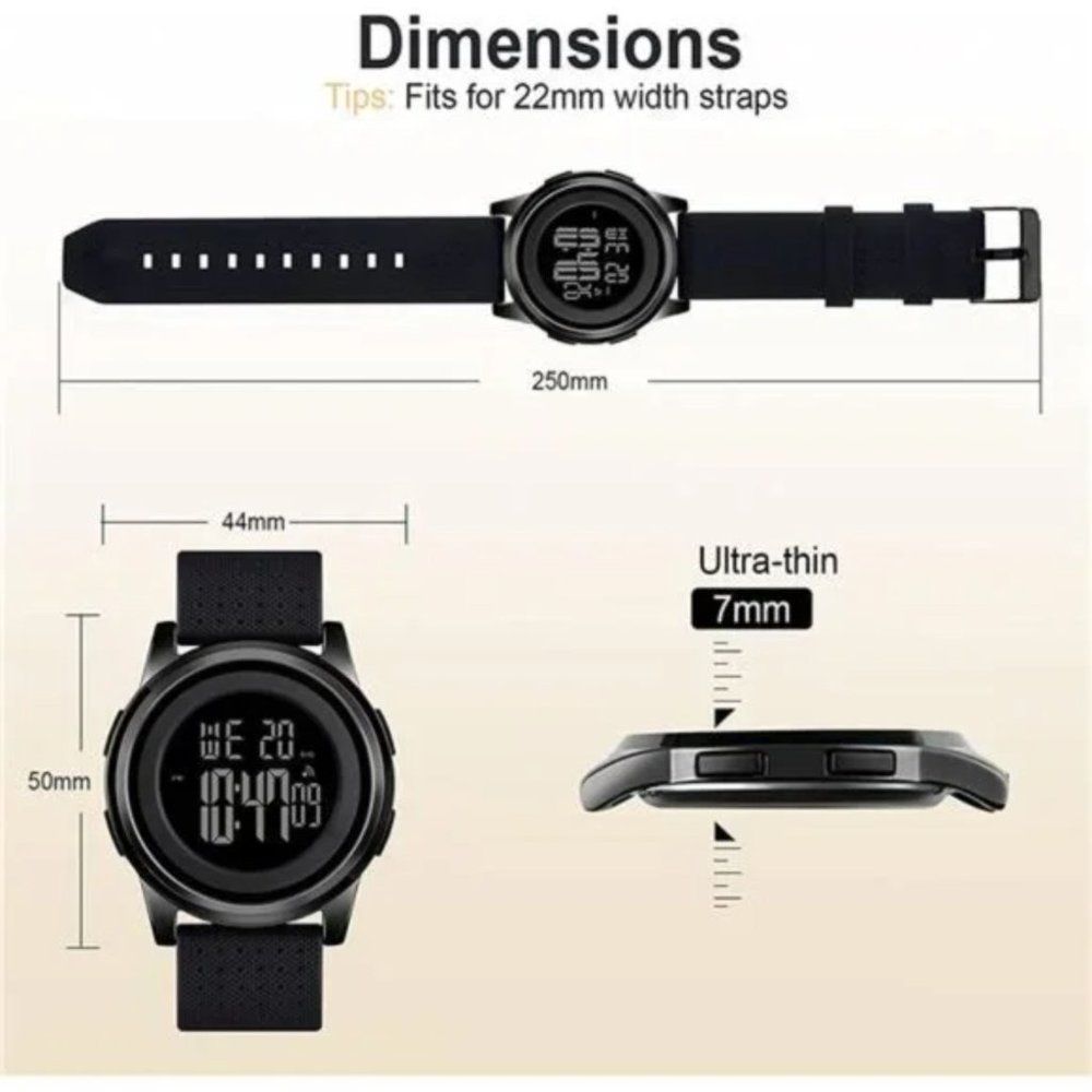 New Men's Watch Ultra-Thin Digital Sports Watch Waterproof Stainless Steel - Picture 2 of 5